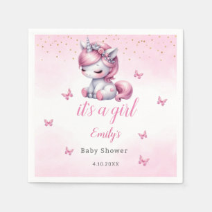 Serviette En Papier Aquarelle moderne licorne rose fille baby shower