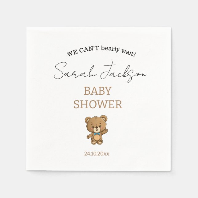 Serviette En Papier Aquarelle moderne mignonne Baby shower Ours en pel (Devant)