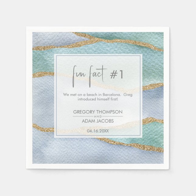 Serviette En Papier Aquarelle moderne Or Dusty Blue Fun Mariage (Devant)