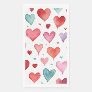 Serviette En Papier Aquarelle moderne Rouge rose bleu Motif de coeur