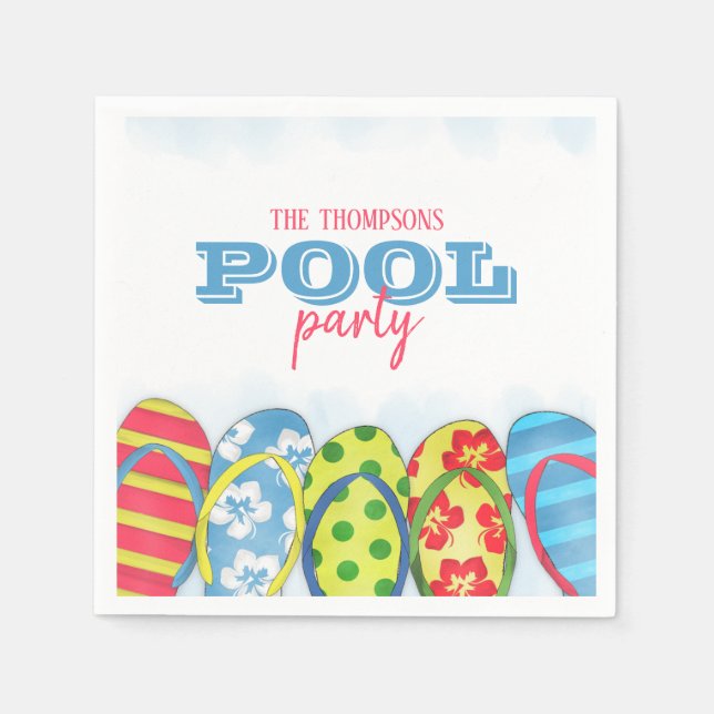 Serviette En Papier Aquarelle moderne Simple Pool Party Flip Flops (Devant)