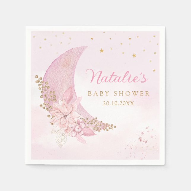 Serviette En Papier Aquarelle moderne sur la lune Baby Girl Douche (Devant)