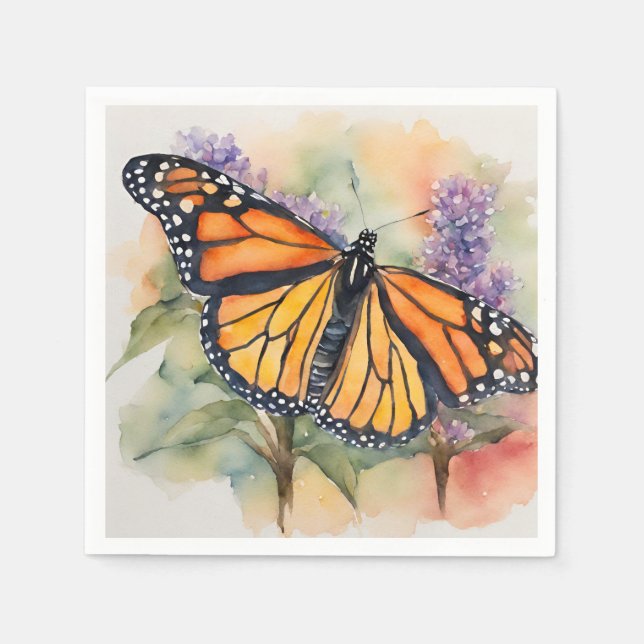 Serviette En Papier Aquarelle Monarch Papillon Imprimer (Devant)