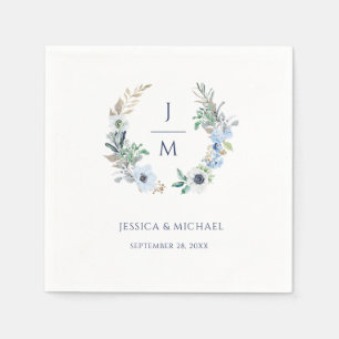 Serviette En Papier Aquarelle Monogramme Floral Wreath Anémonique Mari