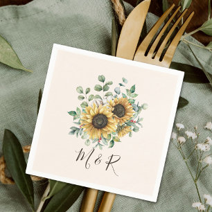 Serviette En Papier Aquarelle monogramme Vintage Tournesol rustique