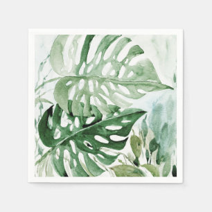 Serviette En Papier Aquarelle Monstera Tropical Végétal Botanique
