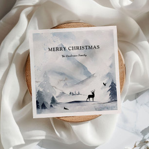 Serviette En Papier Aquarelle Montagnes d'hiver Noël