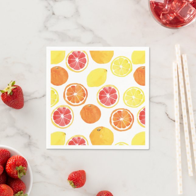 Serviette En Papier Aquarelle Motif de fruits d'agrumes (En situation)