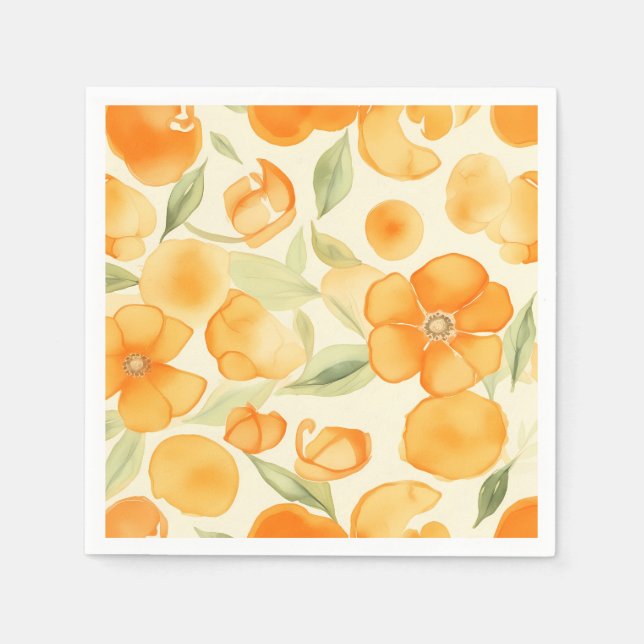 Serviette En Papier Aquarelle motif fleurs orange (Devant)