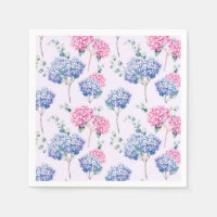 Aquarelle Motif Floral aux Hortensias Bleus et Ros