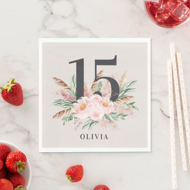 Serviette En Papier Aquarelle naturelle girolle floral élégant anniver (En situation)