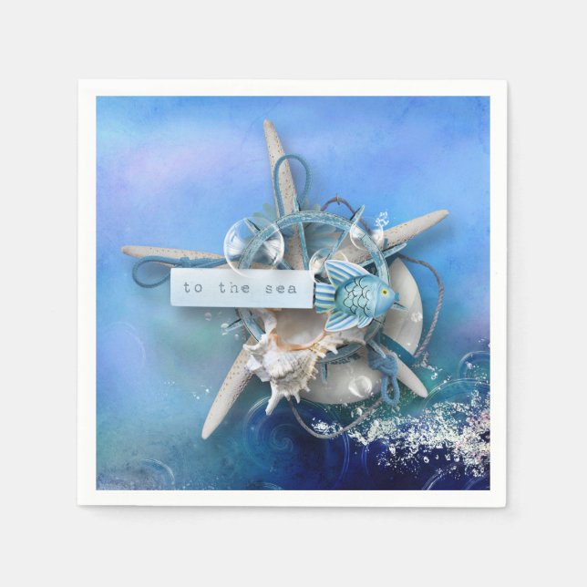 Serviette En Papier Aquarelle Nautique À La Mer (Devant)