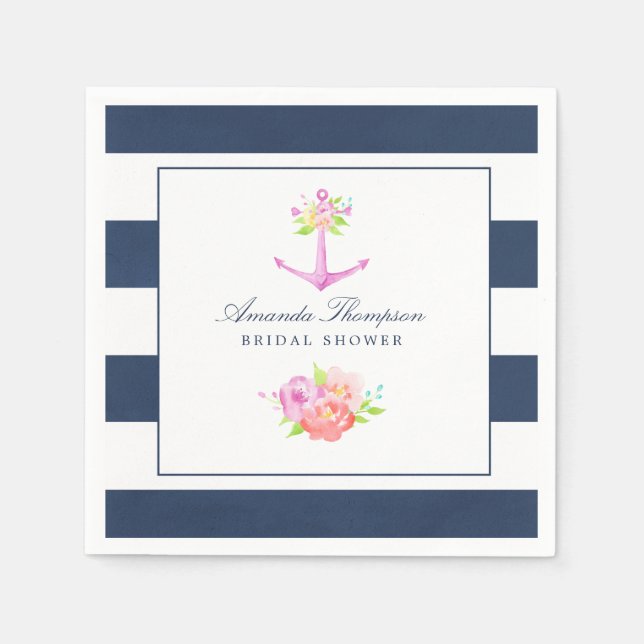 Serviette En Papier Aquarelle Nautique Thème Floral Fête des mariées (Devant)