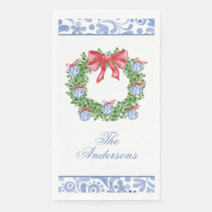 Serviette En Papier Aquarelle Noël Chinoiserie Ornement Wreath