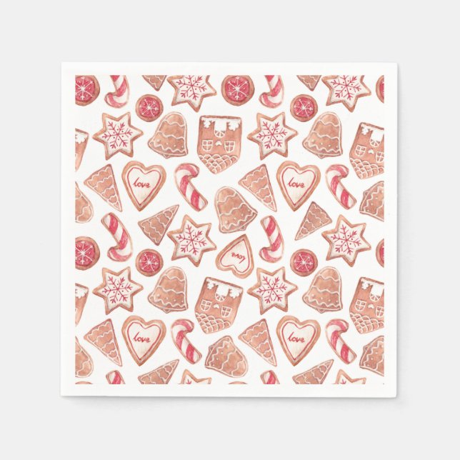 Serviette En Papier Aquarelle Noël Cookies Motif Fête de Vacances (Devant)