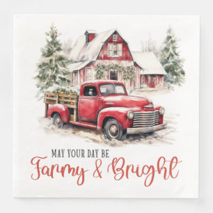 Serviette En Papier Aquarelle Noël Vintage Camion et grange