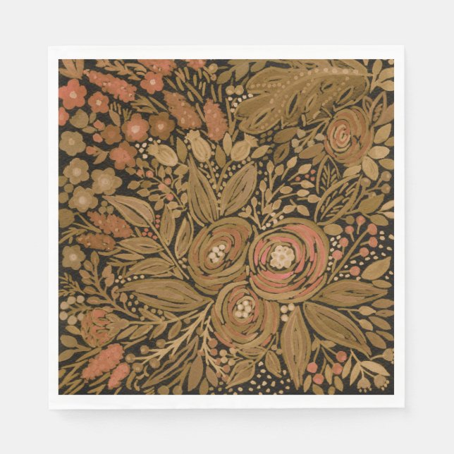 Serviette En Papier aquarelle noir brun motif floral noir, brun (Devant)
