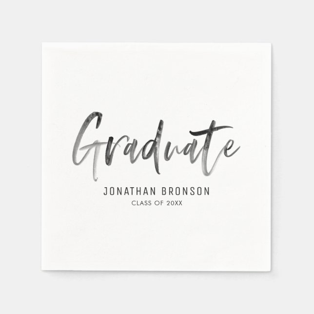 Serviette En Papier Aquarelle noire Lettering Graduation (Devant)