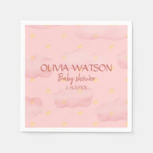 Serviette En Papier Aquarelle Nuages roses et étoiles Baby shower fill