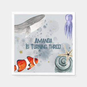 Serviette En Papier Aquarelle Océan Animaux Anniversaire de enfant Par