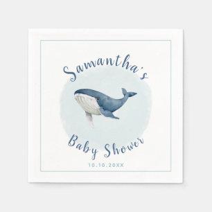 Serviette En Papier Aquarelle Ocean Blue Whale Cute Boy's Baby shower