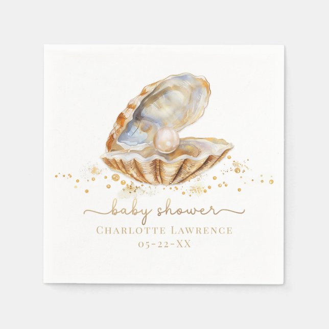 Serviette En Papier Aquarelle Océan Little Pearl Baby shower serviette (Devant)