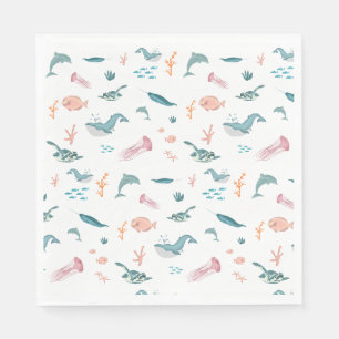 Serviette En Papier Aquarelle Océan Motif d'animaux marins