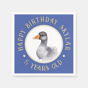 Serviette En Papier Aquarelle Oie Anniversaire Personnalisé Bleu pour 