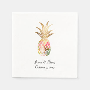 Serviette En Papier Aquarelle Or Ananas Mariage Cocktail
