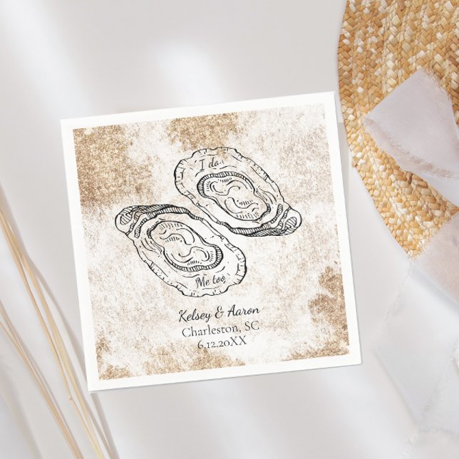 Serviette En Papier Aquarelle Or moderne Oyster Beach Mariage (Créateur téléchargé)
