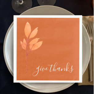 Serviette En Papier Aquarelle orange brûlée Donnez Merci Thanksgiving