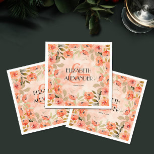 Serviette En Papier Aquarelle Orange Fête des mariées Florale