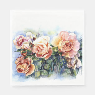 Serviette En Papier Aquarelle orange fleurs rose illustration flowe