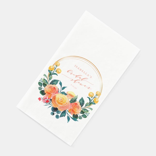 Serviette En Papier Aquarelle orange rustique Fête des mariées florale (Coin)