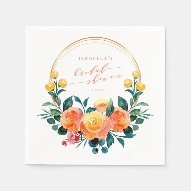 Serviette En Papier Aquarelle orange rustique Fête des mariées florale (Devant)