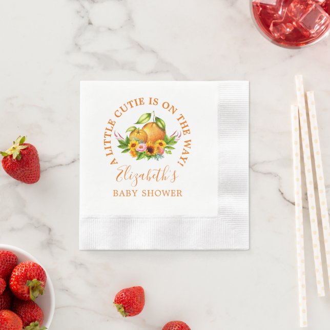Serviette En Papier Aquarelle Oranges Floral Little Cutie Baby shower (En situation)