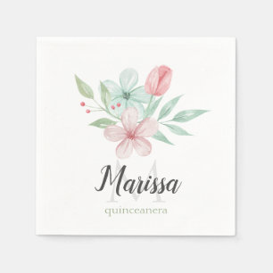Serviette En Papier Aquarelle Pastel Floral Quinceanera Anniversaire