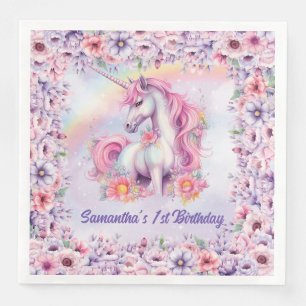 Serviette En Papier Aquarelle Pastel Unicorn Fille Anniversaire