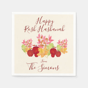 Serviette En Papier Aquarelle peinte à la main Feuille Pommes Rosh Has