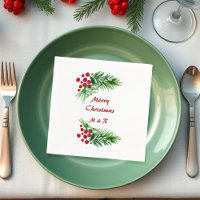 Aquarelle Peinte à la main, Guirlande de pin, Baie