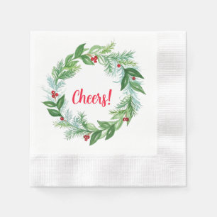 Serviette En Papier Aquarelle peinte à la main Noël Vacances Wreath