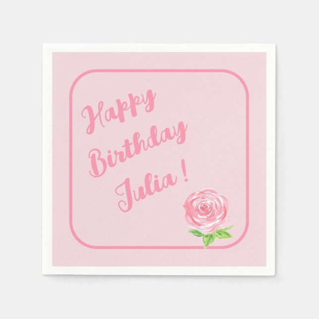 Serviette En Papier Aquarelle peinte à la main Rose JEUX ANNIVERSAIRE (Devant)