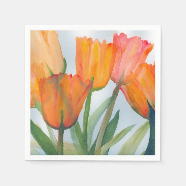 Serviette En Papier aquarelle peinture des tulipes orange transparente (Devant)