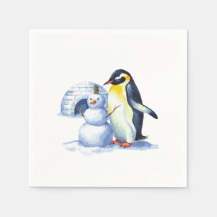 Serviette En Papier Aquarelle Penguin construire des bonhomme de neige