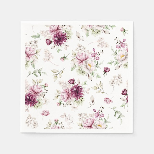 Serviette En Papier Aquarelle Peonies Papier Napkin (Devant)