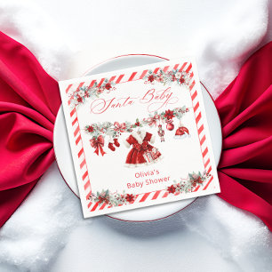 Serviette En Papier Aquarelle Père Noël Baby Christmas Girl Baby showe