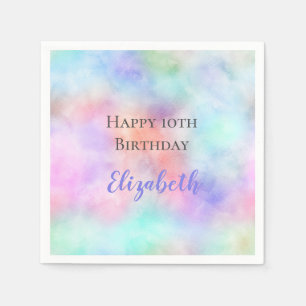 Serviette En Papier Aquarelle personnalisée Rainbow Pastel Anniversair
