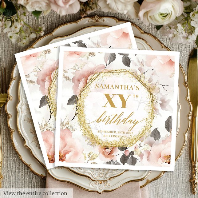 Serviette En Papier Aquarelle personnalisée rose 90 serviettes d'anniv (Custom Watercolor Pink 90 Birthday Napkins Elegant)