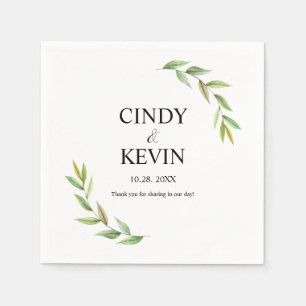 Serviette En Papier Aquarelle personnalisée Verdure Feuille Mariage