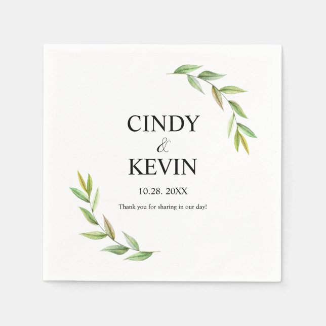 Serviette En Papier Aquarelle personnalisée Verdure Feuille Mariage (Devant)